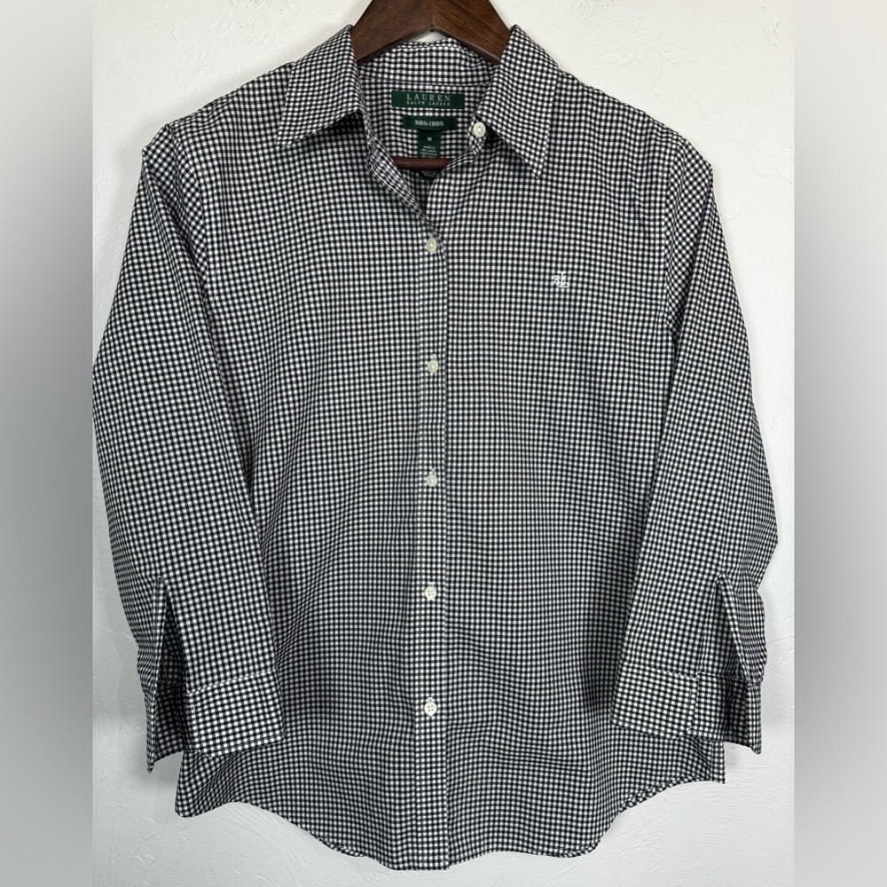 Lauren Ralph Lauren Black & White Gingham Button-Down Shirt Size Medium